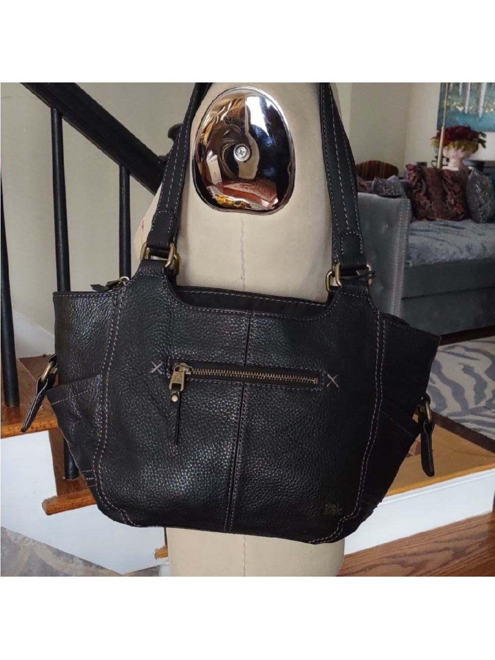 The Sak Black Leather Kendra Satchel Tote Handbag - Classic Women's Shoulder Bag